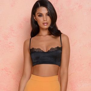 Oh Polly Satin Crop Top Black
